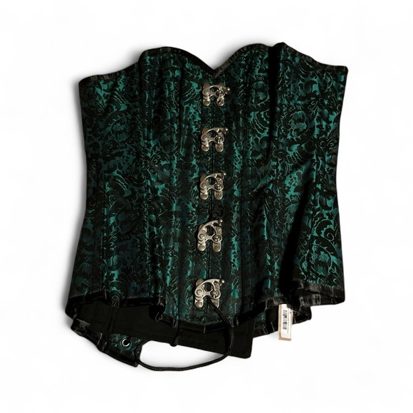 Tops - Elegant Green Brocade Full Corset with Metal Hook Clasps NWT
